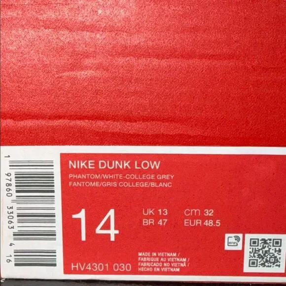 Nike Dunk Low College Grey White HV4301-030 Men’s Size 14